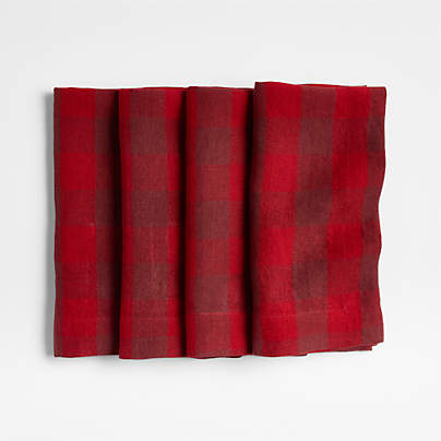 Marin Red EUROPEAN FLAX -Certified Linen Buffalo Check Napkin, Set of 4