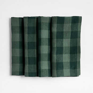 View Marin Spruce Green EUROPEAN FLAX -Certified Linen Buffalo Check Napkin, Set of 4 details