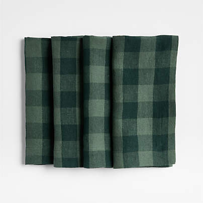 Marin Spruce Green EUROPEAN FLAX -Certified Linen Buffalo Check Napkin, Set of 4
