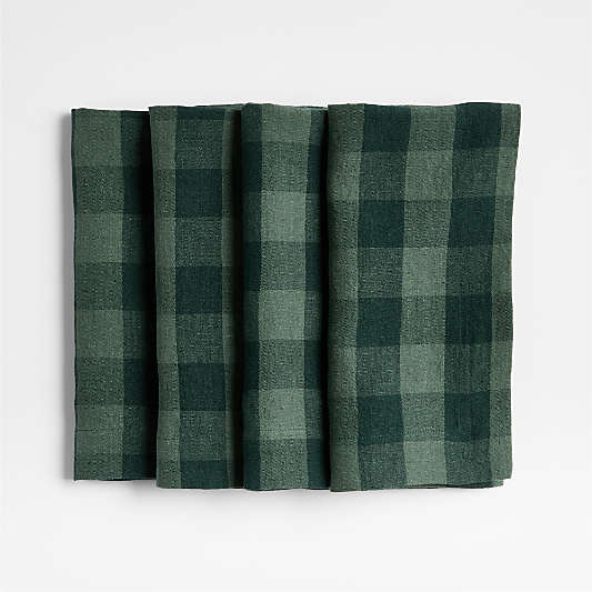 Marin Spruce Green Organic Linen Buffalo Check Napkin, Set of 4