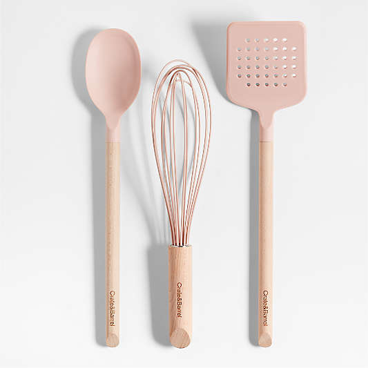 Marin Elegant Pink Silicone and Wood Slotted Turner