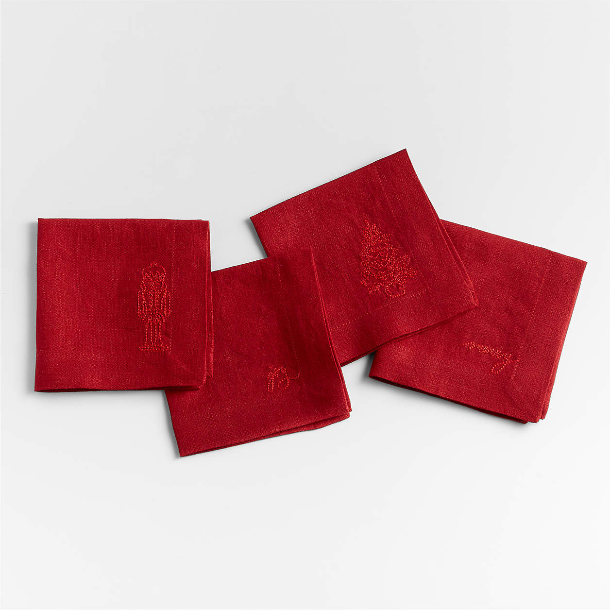 Marin Merry Red Embroidered Cocktail Napkins, Set of 4 Crate & Barrel