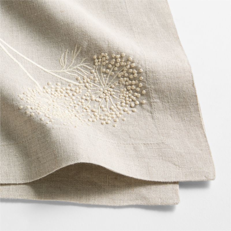 Marin Embroidered Dill Flower Warm Natural EUROPEAN FLAX ™-Certified Linen Dinner Napkin - image 3 of 4