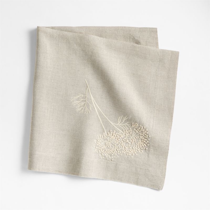 Marin Embroidered Dill Flower Warm Natural EUROPEAN FLAX ™-Certified Linen Dinner Napkin - image 0 of 4