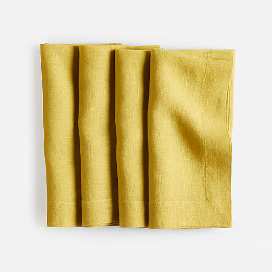 Marin Olive Yellow EUROPEAN FLAX ™-Certified Linen Napkin, Set of 4