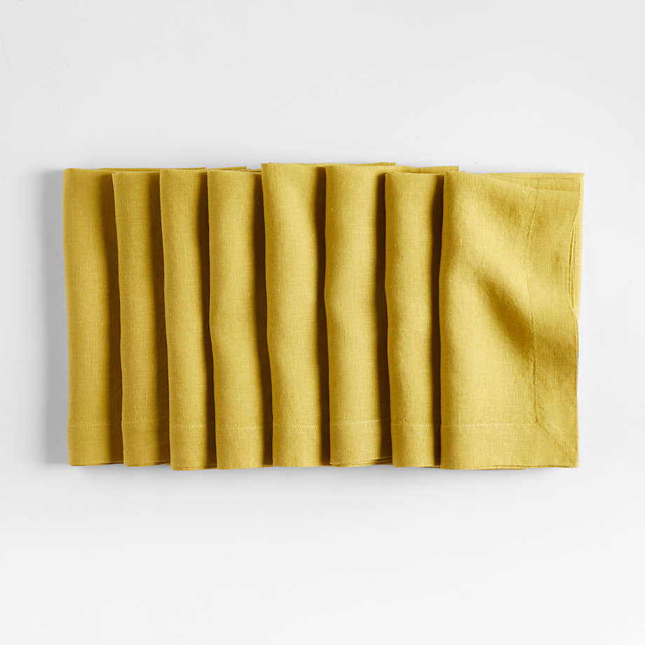 Marin Olive Yellow European Flax -Certified Linen Napkin, Set of 8 + Reviews | Crate & Barrel
