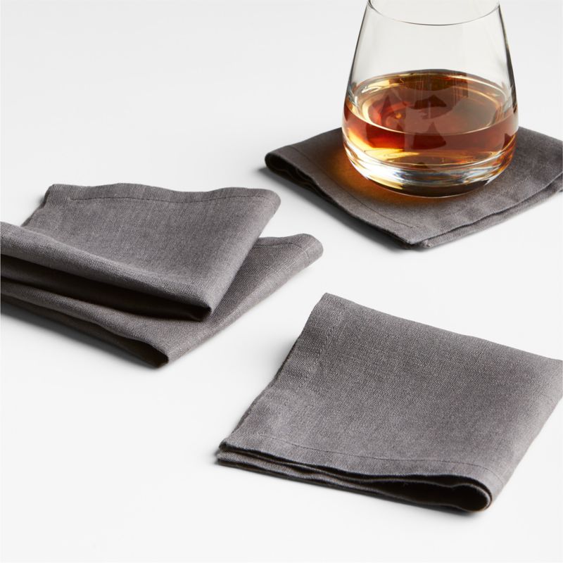 Marin Storm Grey European Flax ®-Certified Linen Cocktail Napkins, Set of 4