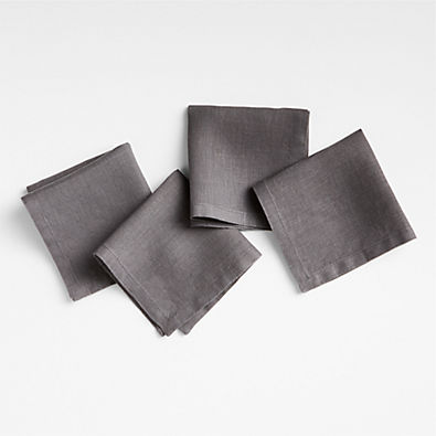 View Marin Storm Grey Linen Cocktail Napkins, Set of 4 details