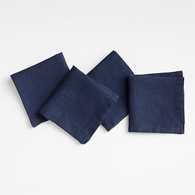 View Marin Deep Indigo Linen Cocktail Napkins, Set of 4 details