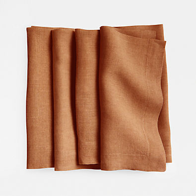 View Marin Almond Brown EUROPEAN FLAX ™-Certified Linen Napkins, Set of 4 details