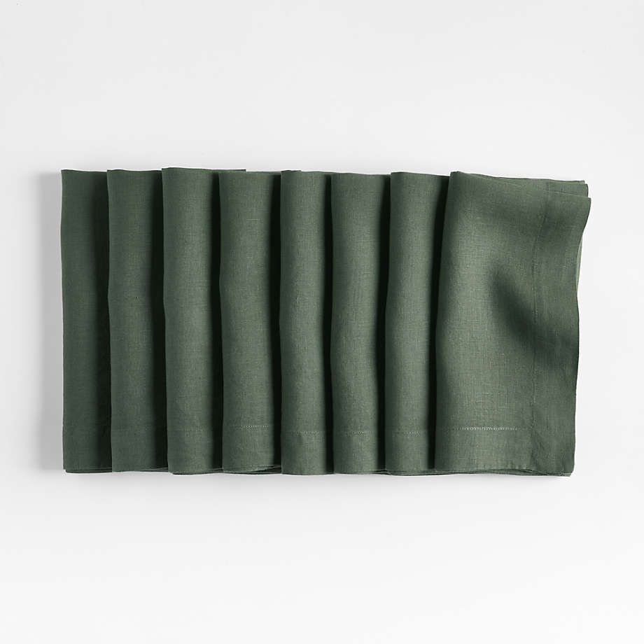 Marin Desert Green European Flax -Certified Linen Napkin, Set of 8, Pine Green