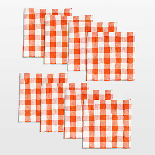 Marin Persimmon Orange Gingham Linen Napkin, Set of 8