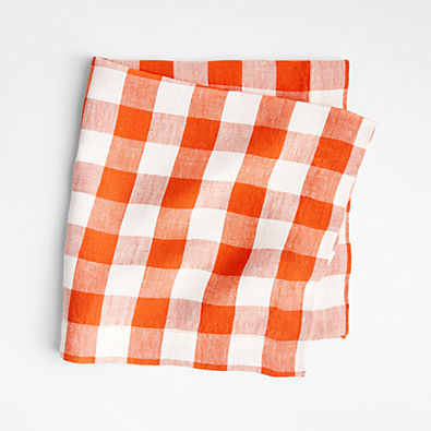 View Marin Persimmon Orange Gingham Linen Napkin details