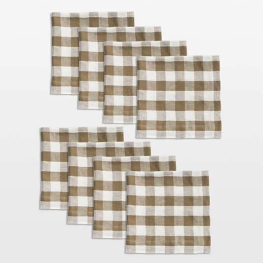 Marin Sage Green Gingham Linen Napkin, Set of 8