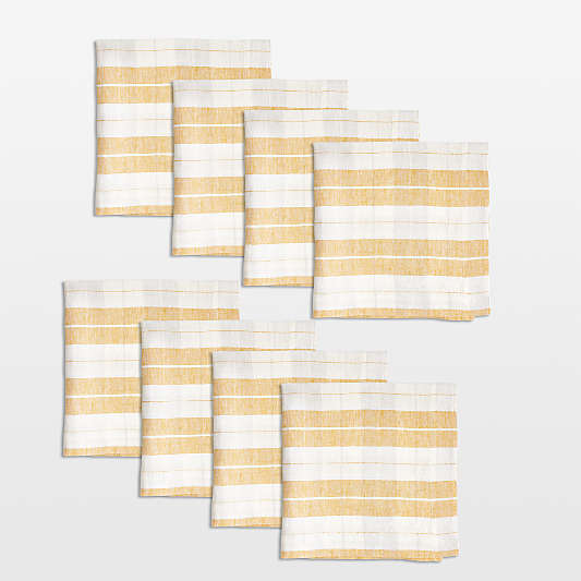 Marin Saffron Yellow Plaid Linen Napkin, Set of 8