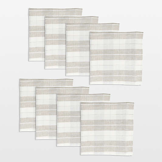 Marin Toasted Tan Plaid Linen Napkin, Set of 8