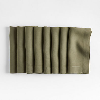 View Marin Desert Green European Linen Napkins, Set of 8 details
