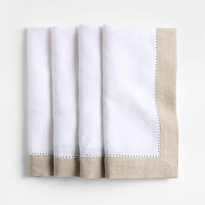 Marin Natural and Cream EUROPEAN FLAX ™-Certified Linen Napkins with Hemstitch, Set of 4
