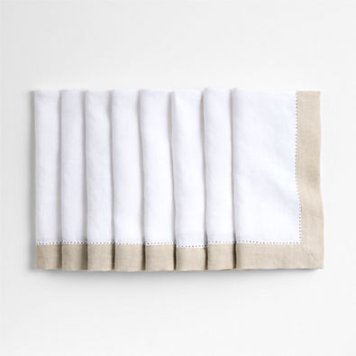 View Marin Natural and Cream European Linen Napkins with Hemstitch, Set of 8 details