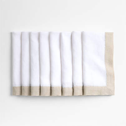 Marin Natural and Cream EUROPEAN FLAX ™-Certified Linen Napkins with Hemstitch, Set of 8