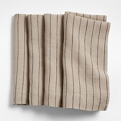 View Marin Natural and Earth Brown European Linen Striped Napkins, Set of 4 details