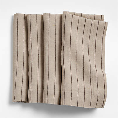Marin Natural and Earth Brown European Linen Striped Napkins, Set of 4