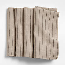 Marin Natural and Earth Brown EUROPEAN FLAX -Certified Linen Striped Napkins, Set of 4 + Reviews | Crate & Barrel