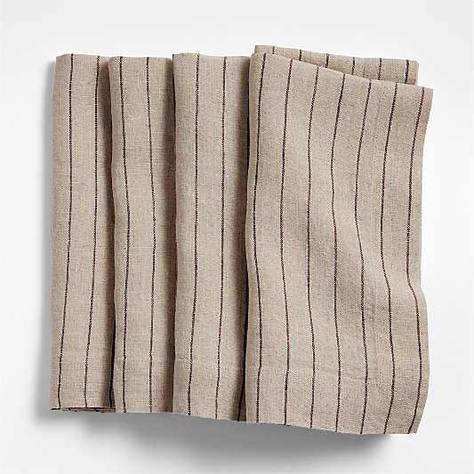 Marin Natural and Earth Brown European Linen Striped Napkins, Set of 4