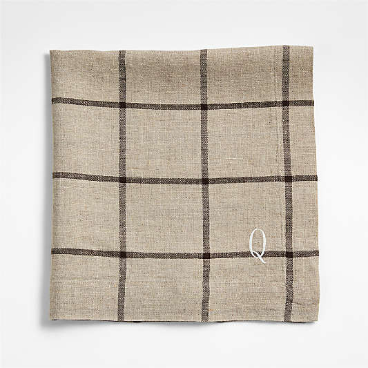 Marin Natural and Earth Brown European Linen Windowpane Plaid Napkin