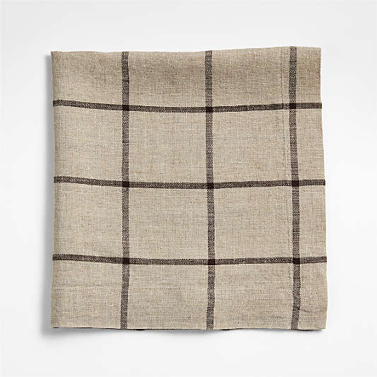 Marin Natural and Earth Brown European Linen Windowpane Plaid Napkins, Set of 4