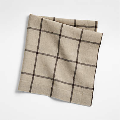 Marin Natural and Earth Brown European Linen Windowpane Plaid Napkin