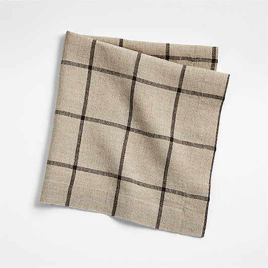 Marin Natural and Earth Brown European Linen Windowpane Plaid Napkin