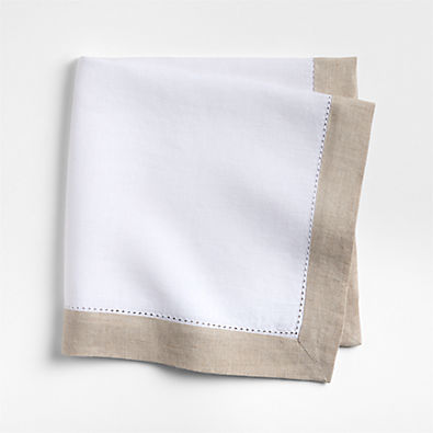 View Marin Natural and Cream EUROPEAN FLAX ® Linen Napkin with Hemstitch details