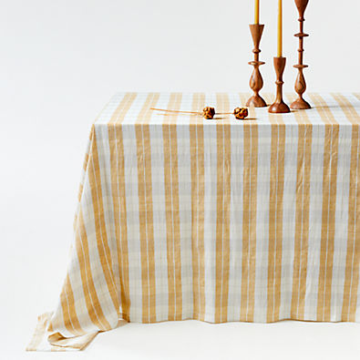 View Marin Oversized Yellow Plaid Linen Tablecloth 104"x144" details