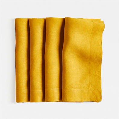 View Marin Saffron Yellow EUROPEAN FLAX ™-Certified Linen Napkin, Set of 4 details