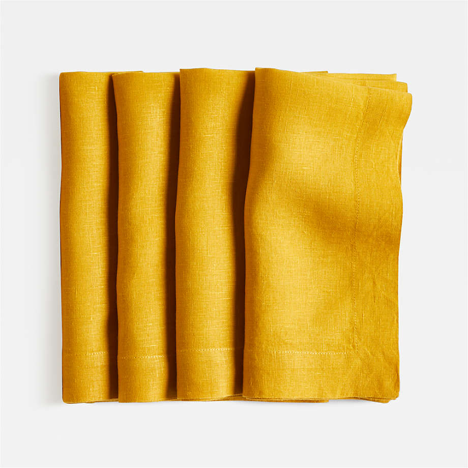 Marin Saffron Yellow Linen Napkin, Set of 4 + Reviews Crate & Barrel