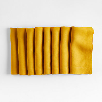 View Marin Saffron Yellow EUROPEAN FLAX ™-Certified Linen Napkins, Set of 8 details