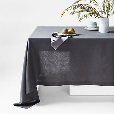 View Marin Oversized Storm Grey Linen Tablecloth 80"x144" details