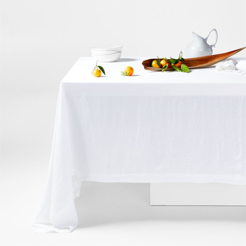 Marin Oversized Linen Crisp White Tablecloth 80"x144" + Reviews | Crate & Barrel
