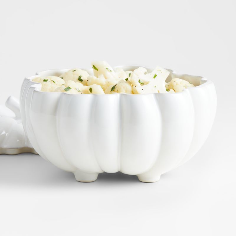 Marin White Ceramic Pumpkin Serving Bowl