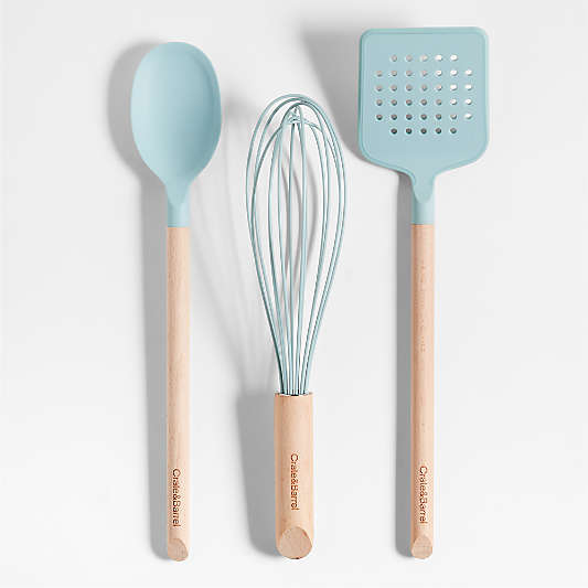 Marin Quiet Blue Silicone and Wood Slotted Turner