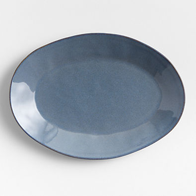 View Marin Slate Blue Small Oval Stoneware Platter details