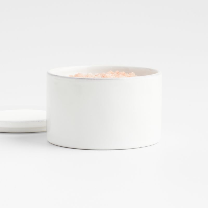 Ena White Salt cellar with Spoon | Crate & Barrel