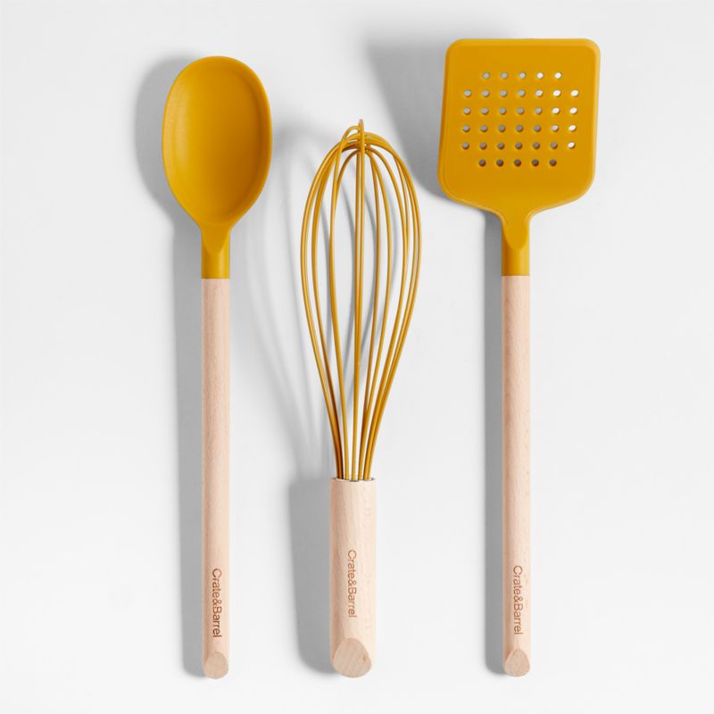 Marin Saffron Yellow Silicone and Wood Whisk - image 1 of 4