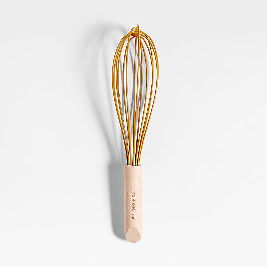 Marin Saffron Yellow Silicone and Wood Whisk