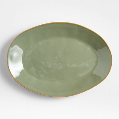View Marin Sage Green Small Oval Stoneware Platter details