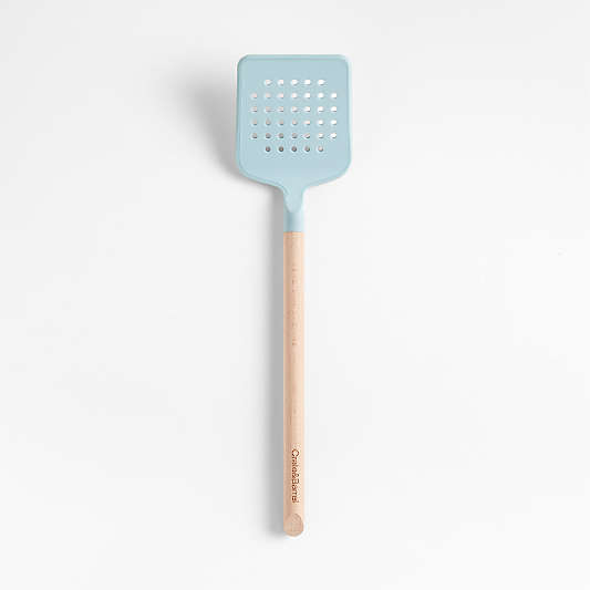 Marin Quiet Blue Silicone and Wood Slotted Turner