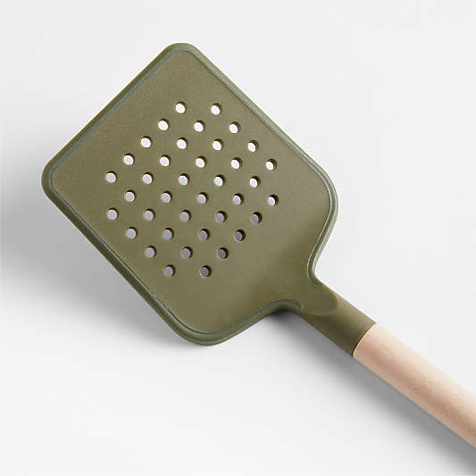 Marin Desert Green Silicone and Wood Slotted Turner