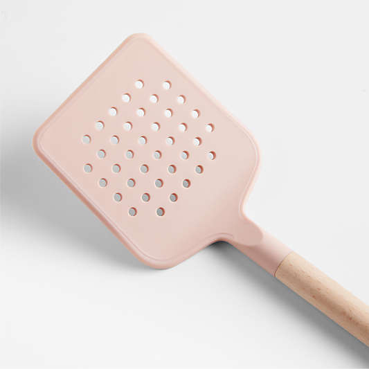 Marin Elegant Pink Silicone and Wood Slotted Turner