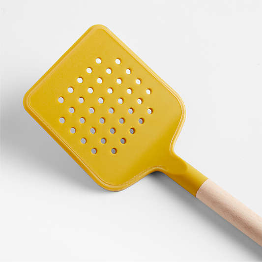 Marin Saffron Yellow Silicone and Wood Slotted Turner